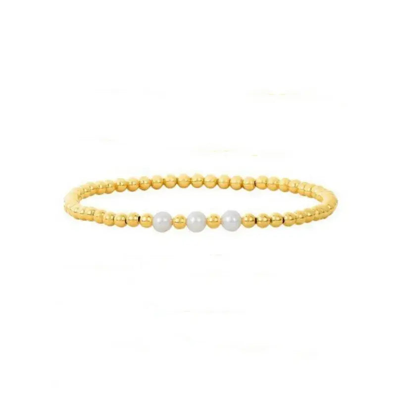 18K Gold Plated Copper Pearl and Gold Beaded Ball Bracelet: Small Pearls