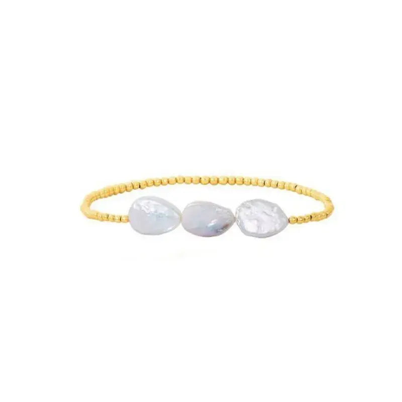 18K Gold Plated Copper Pearl and Gold Beaded Ball Bracelet: Small Pearls