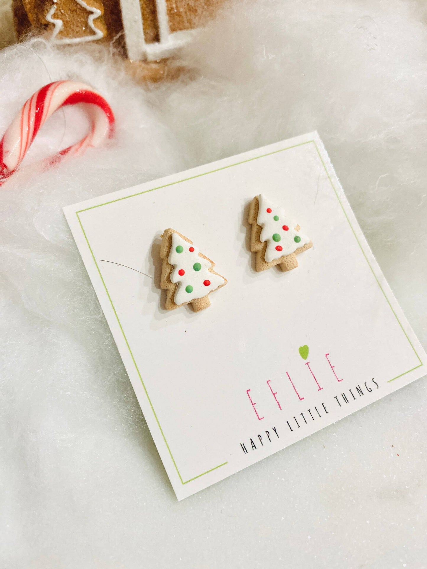 Christmas Tree Sugar Cookies Holiday Stud Earrings: Green