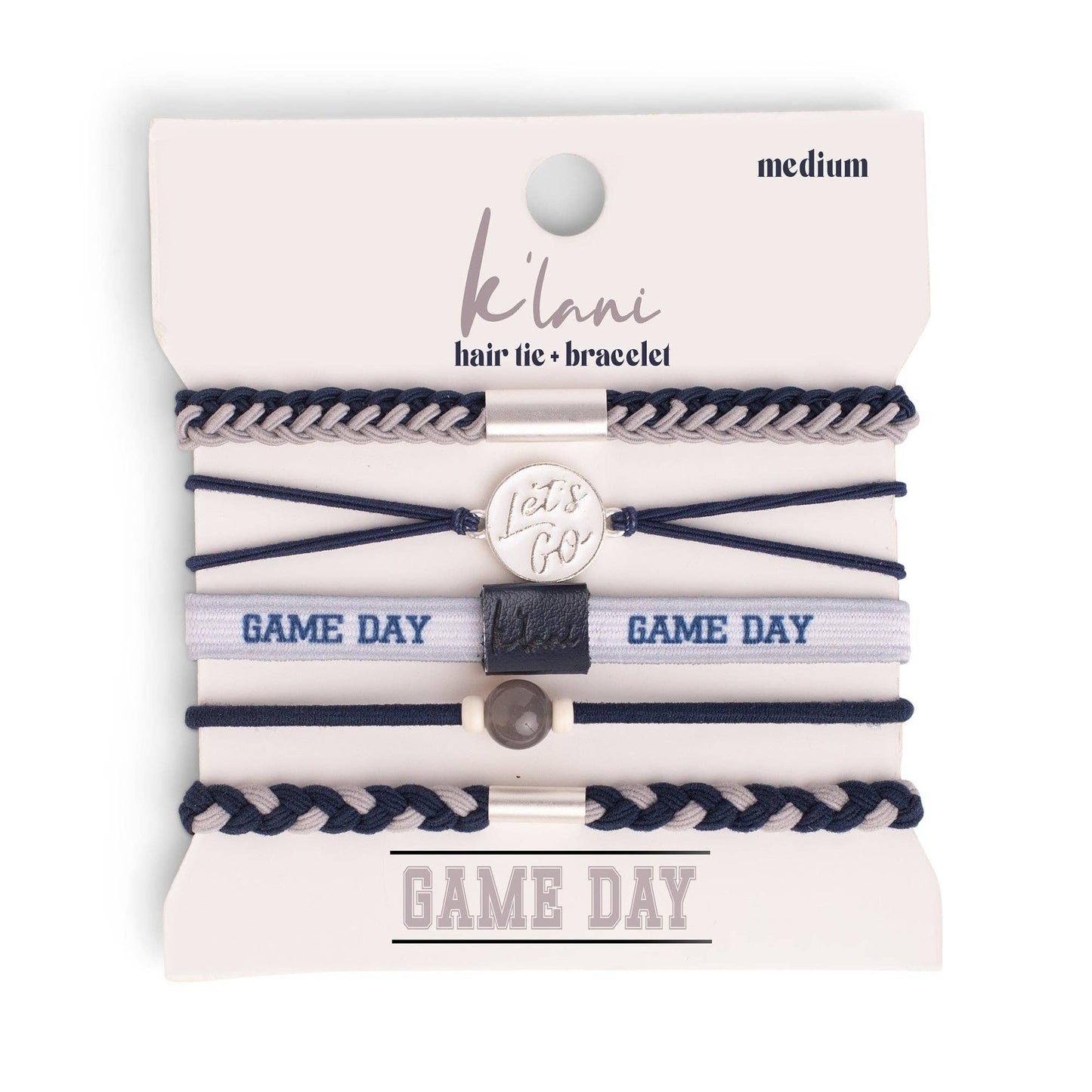 "Game Day" Navy/Gray Hair Tie Bracelets : Medium