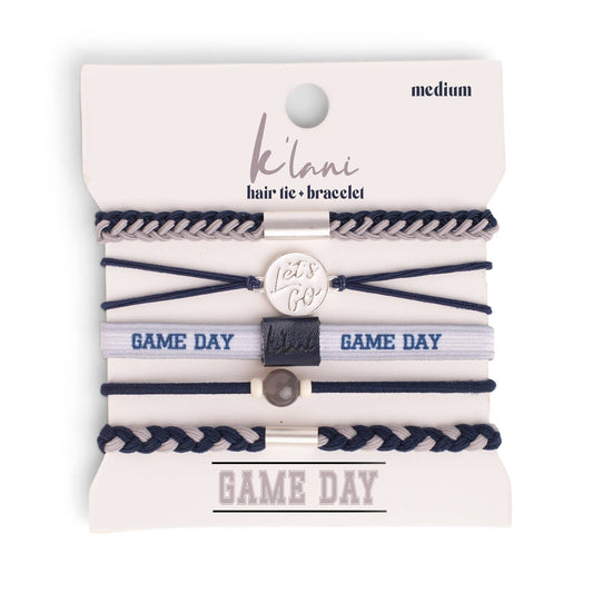 "Game Day" Navy/Gray Hair Tie Bracelets : Large