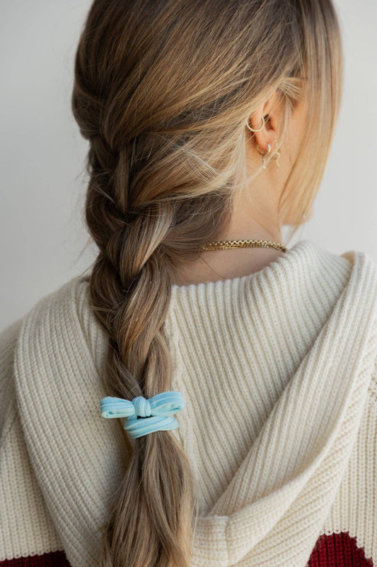 BOW SLICK BACK PONYTAILS (PACK OF 3): BABY BLUE