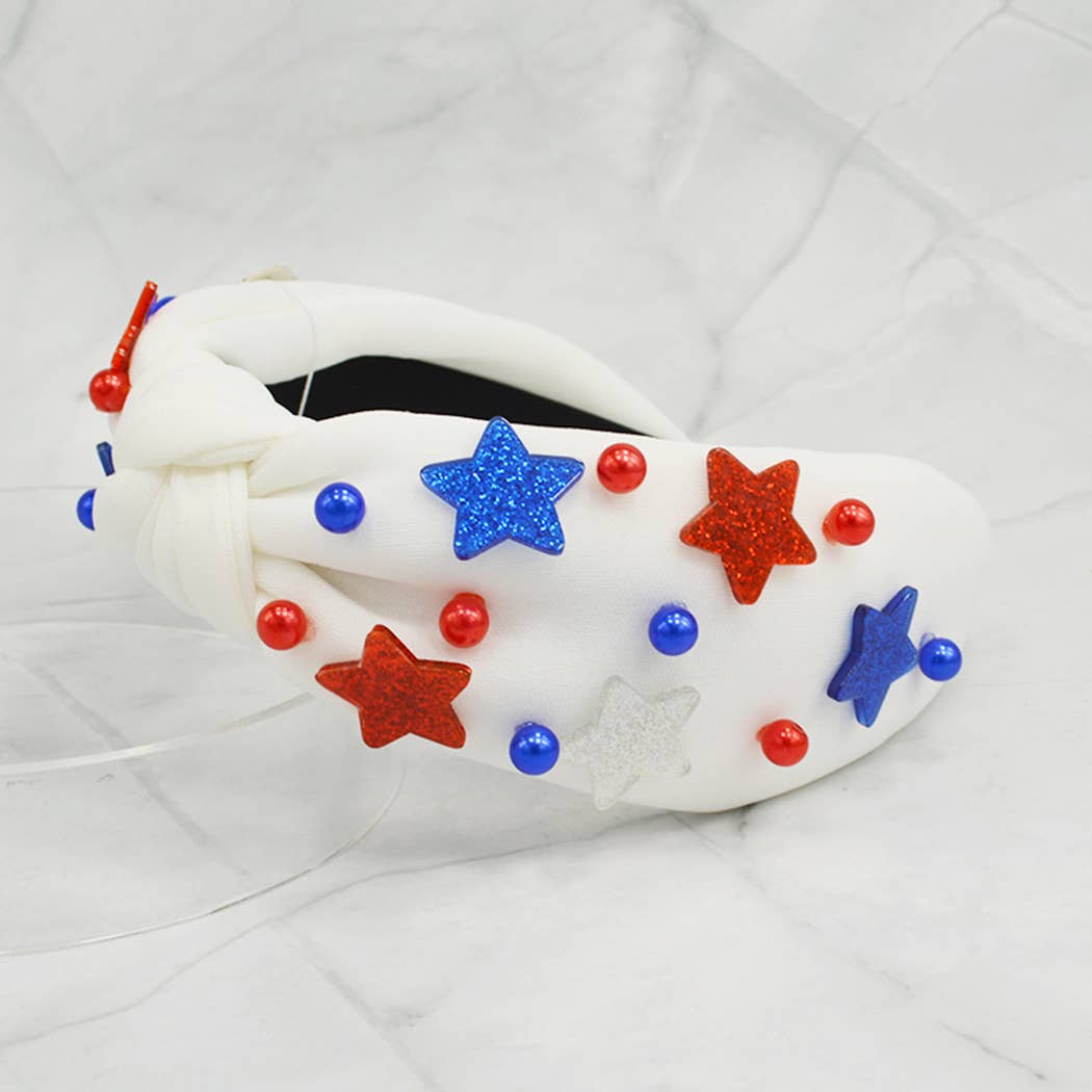 US Theme Stars Designed Knot Headband: WHT / ONE SIZE