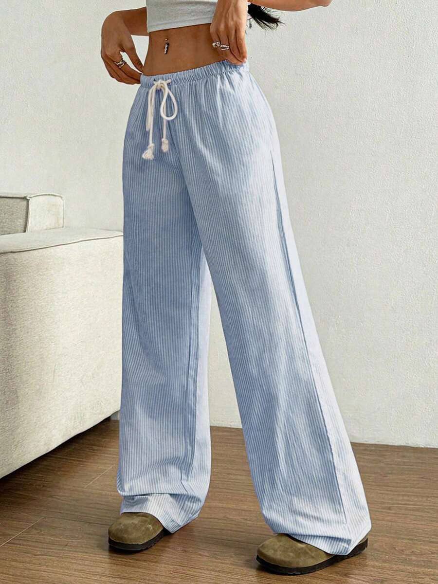 Summer Striped Wide Leg Drawstring Pants_CWBLP01181: Pink / (S) 1