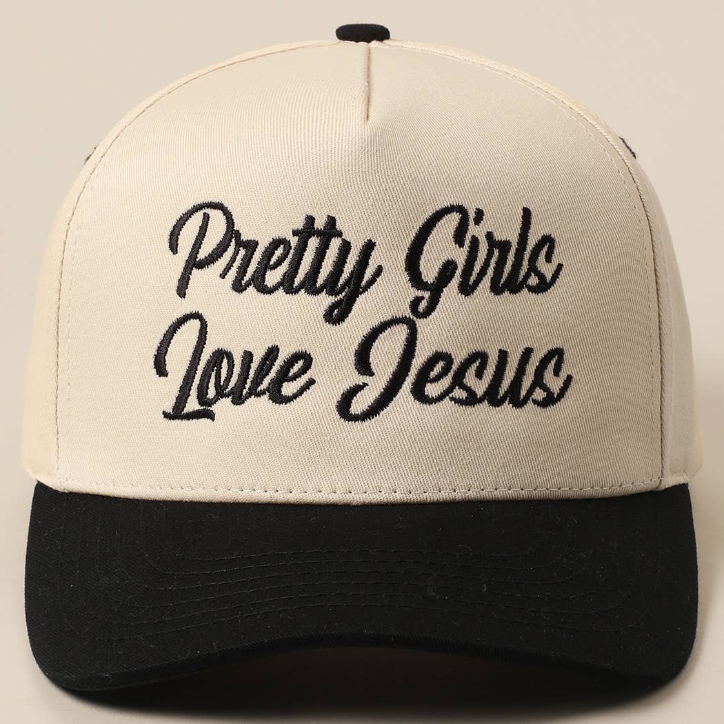 Pretty Girls Love Jesus Embroidery Trucker Hat: LT PINK / ONE SIZE