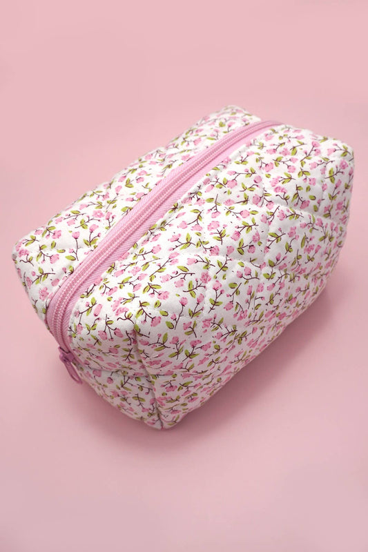 DITSY QUILTED COTTON FLORAL COSMETIC POUCH BAG | 40P557: Pink