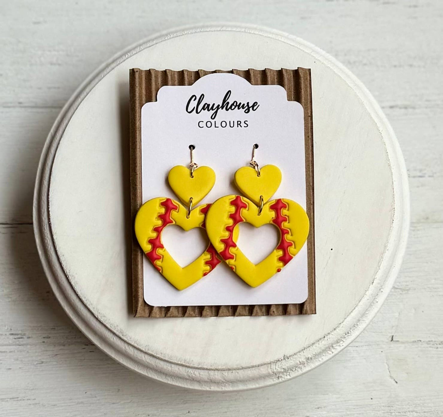 Softball Earrings: Softball Heart Studs