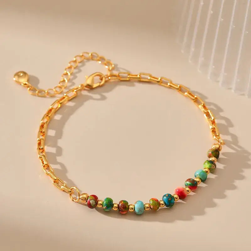 Colorful Beaded 18K Gold Plated Adjustable Bracelet