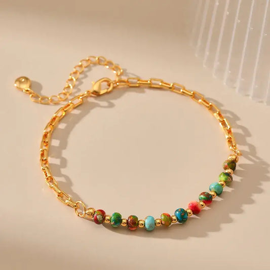 Colorful Beaded 18K Gold Plated Adjustable Bracelet