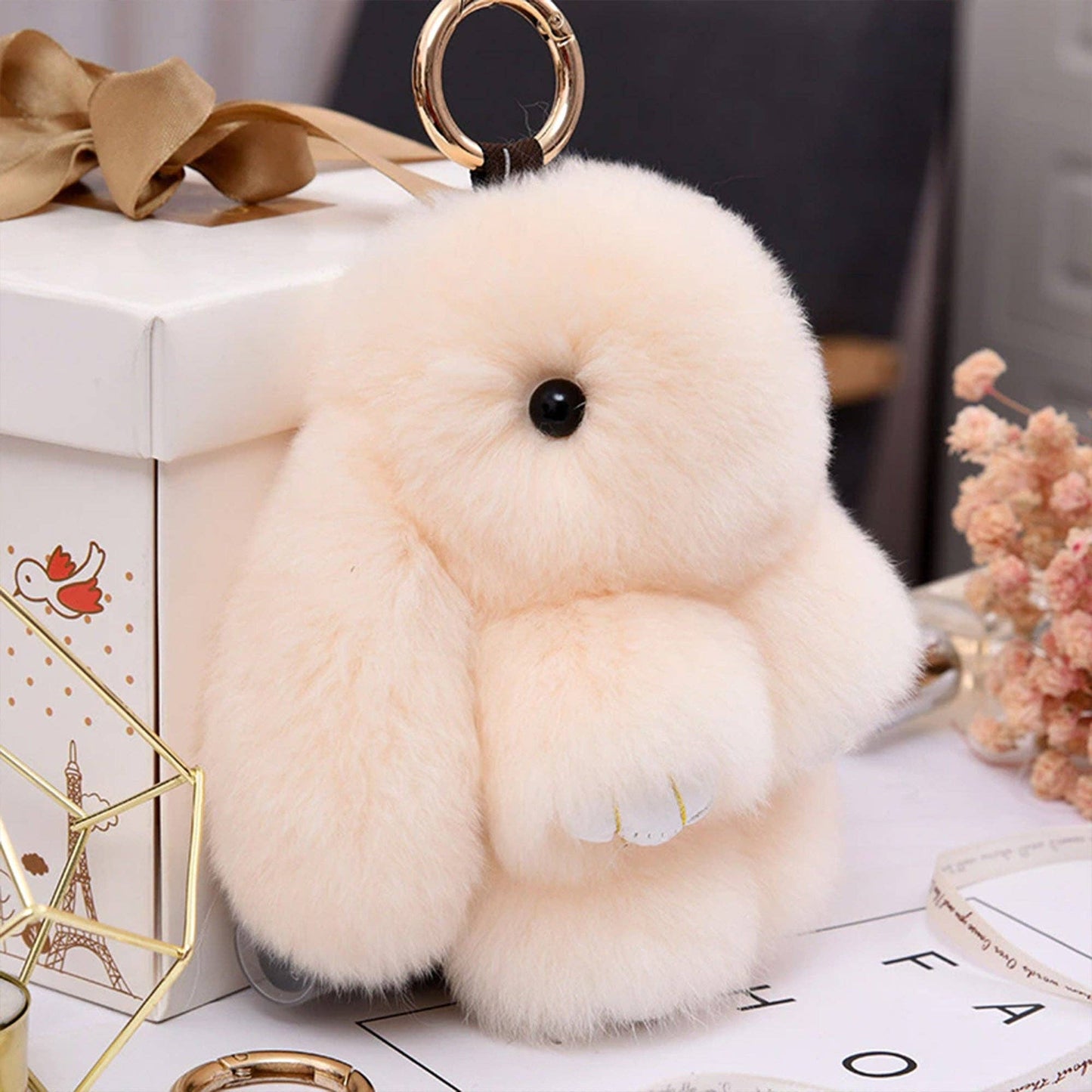 Cut Rabbit Pom Pom Key Chain KC0225-5. (3PC): LIGHT PINK