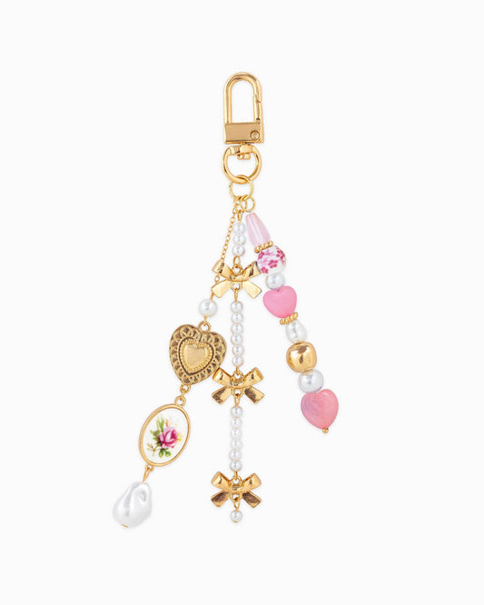 Romantic Ceramic and Bow Charm Bag Charm: Pink