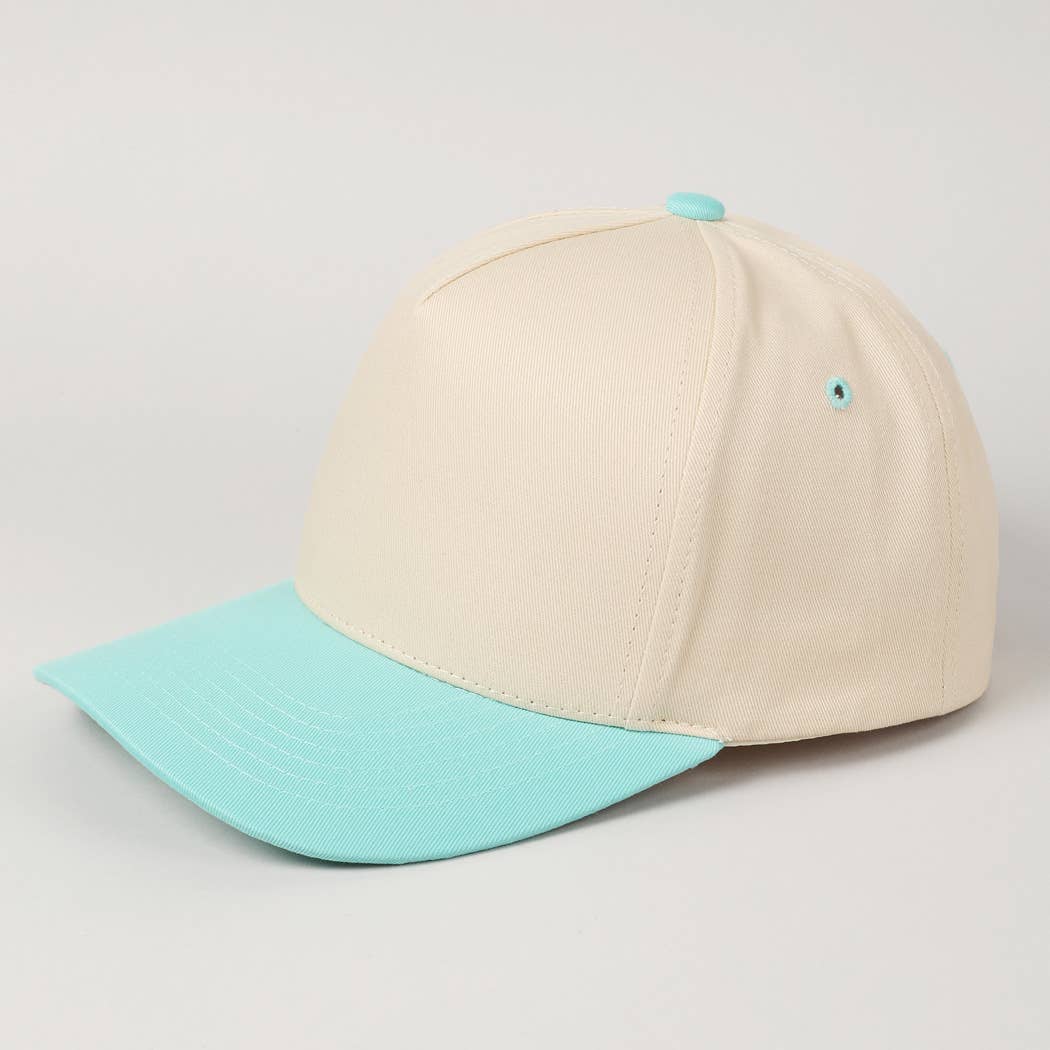 Kids Plain Two Tone Canvas Cotton Baseball Cap : SKY BLUE / ONE SIZE