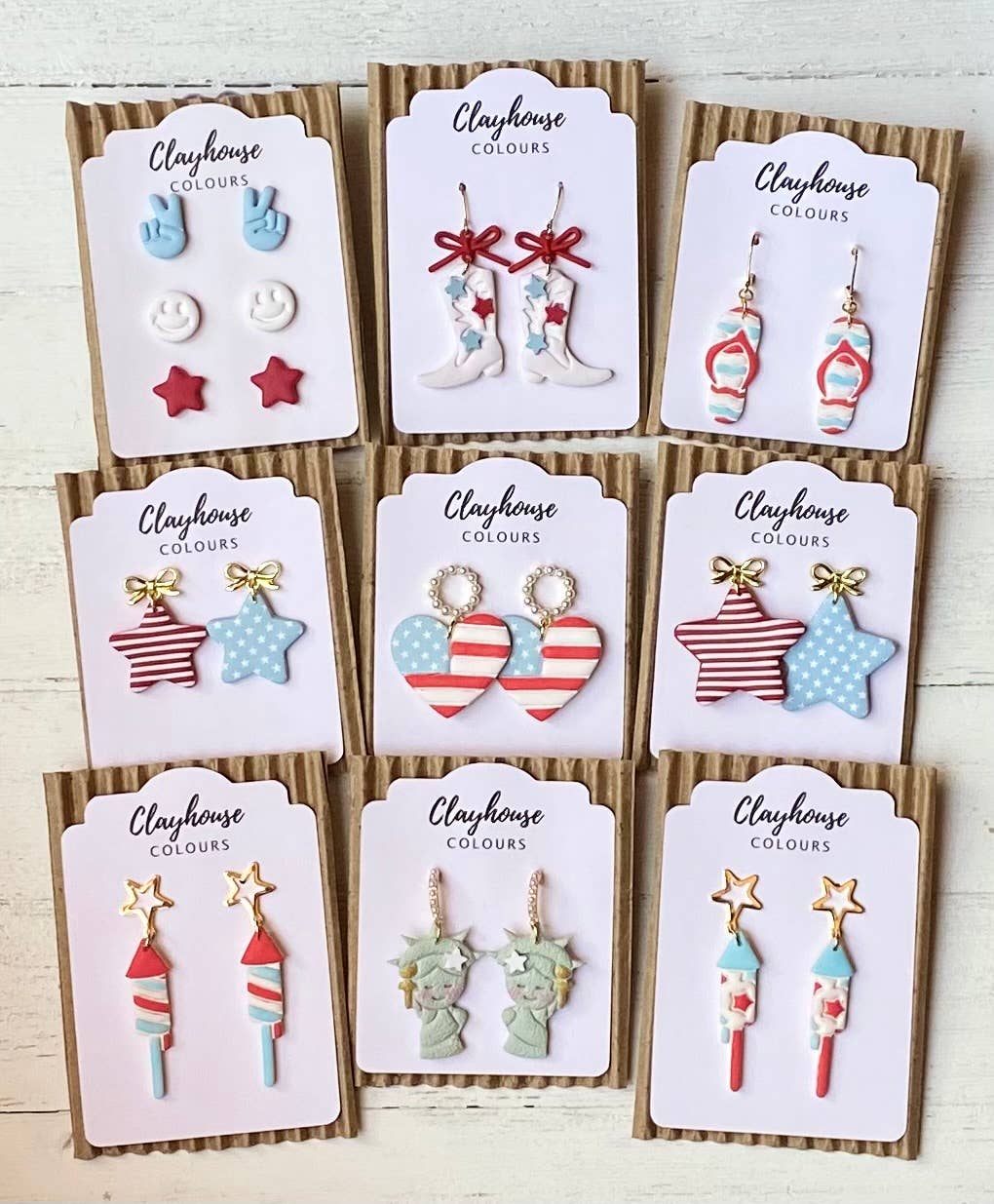Fourth of July Handmade Earrings | Red White & Blue Earrings: Heart Flag