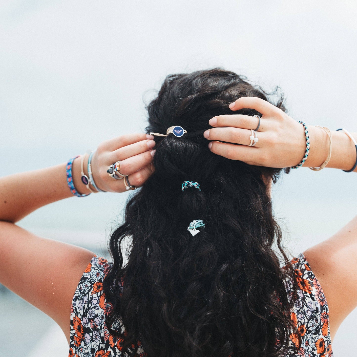 "Roxy Ocean Bloom" Tropical Blues Hair Tie Bracelets: Medium