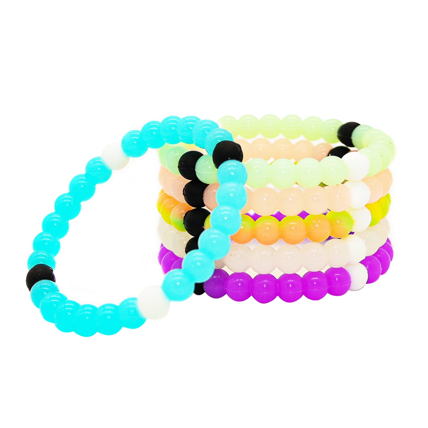 Beaded Glow In The Dark Bubble Bracelets - 6 Pack