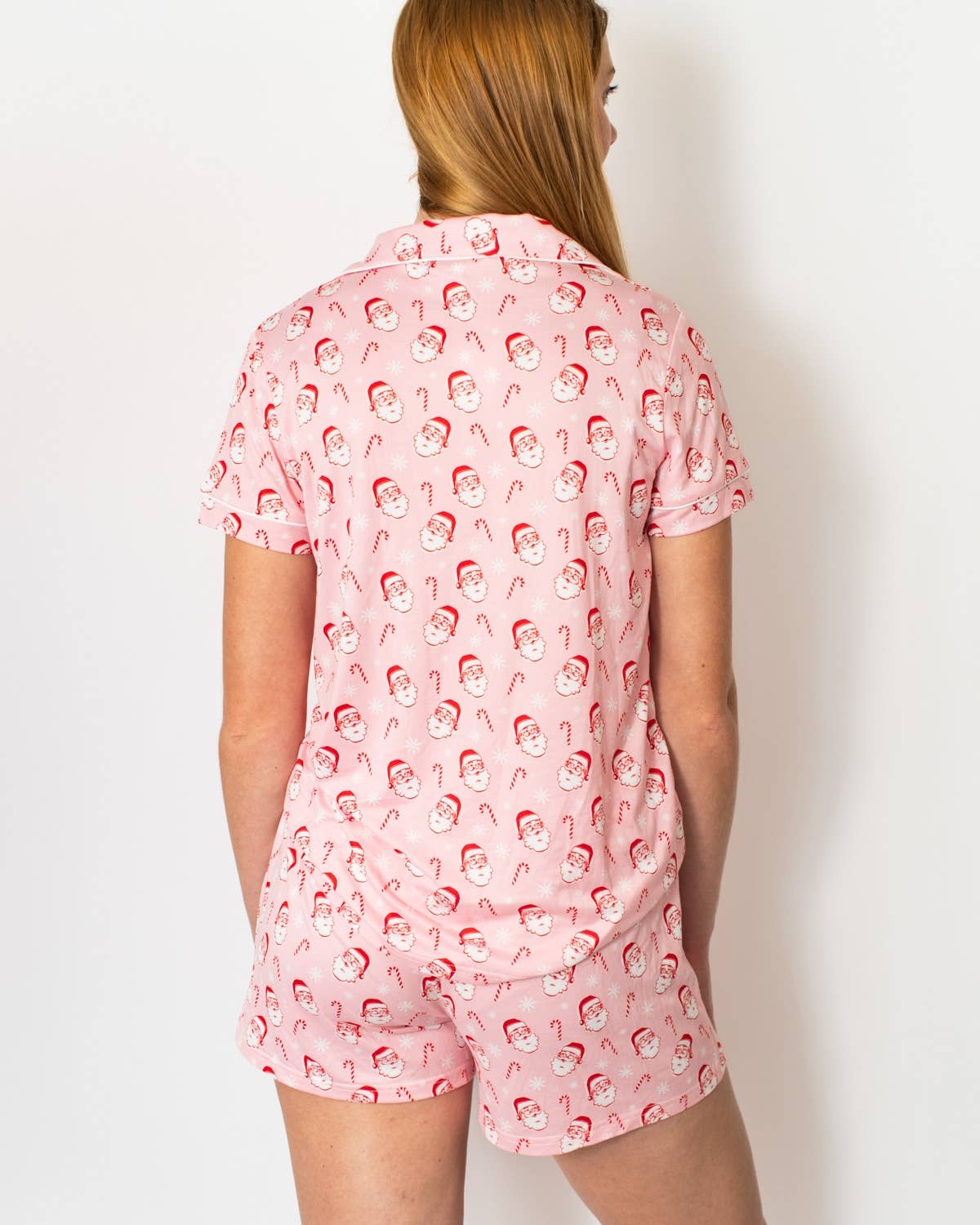 Candy Cane Cutie Short Sleeve Button Up Sleep Shirt   Light Pink/Red/White   -Asst.: Large