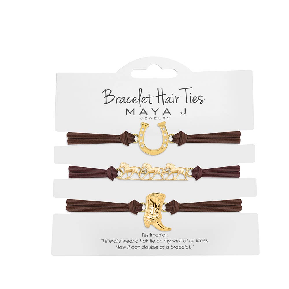 2-in-1 Bracelet Hair Tie Set - Western - 3 Pc Set - 10 Pack: Beige / Brown / Black