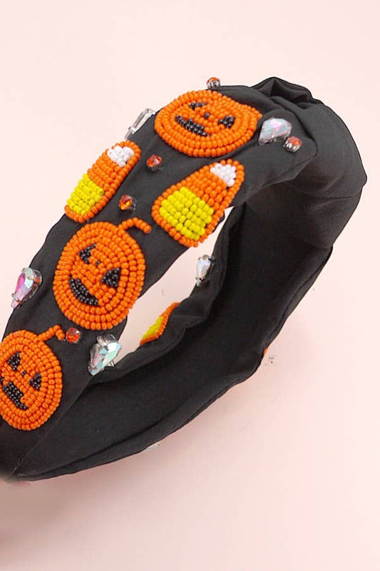 HALLOWEEN CANDY CORN BEADED HEADBAND HAIR BAND | 90HB5262: Black