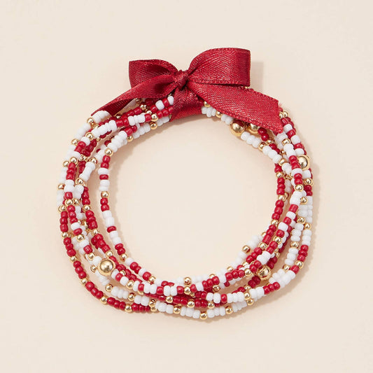 Game Day Seed Beaded Bracelet Set: Burgundy/White / One / B5SB2387