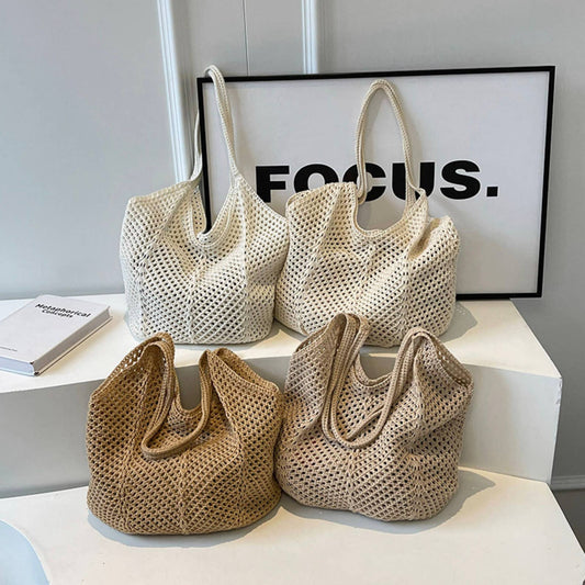 Hand Knit Neutral Colored Shoulder Bags - TIYA: Assorted / ONE SIZE