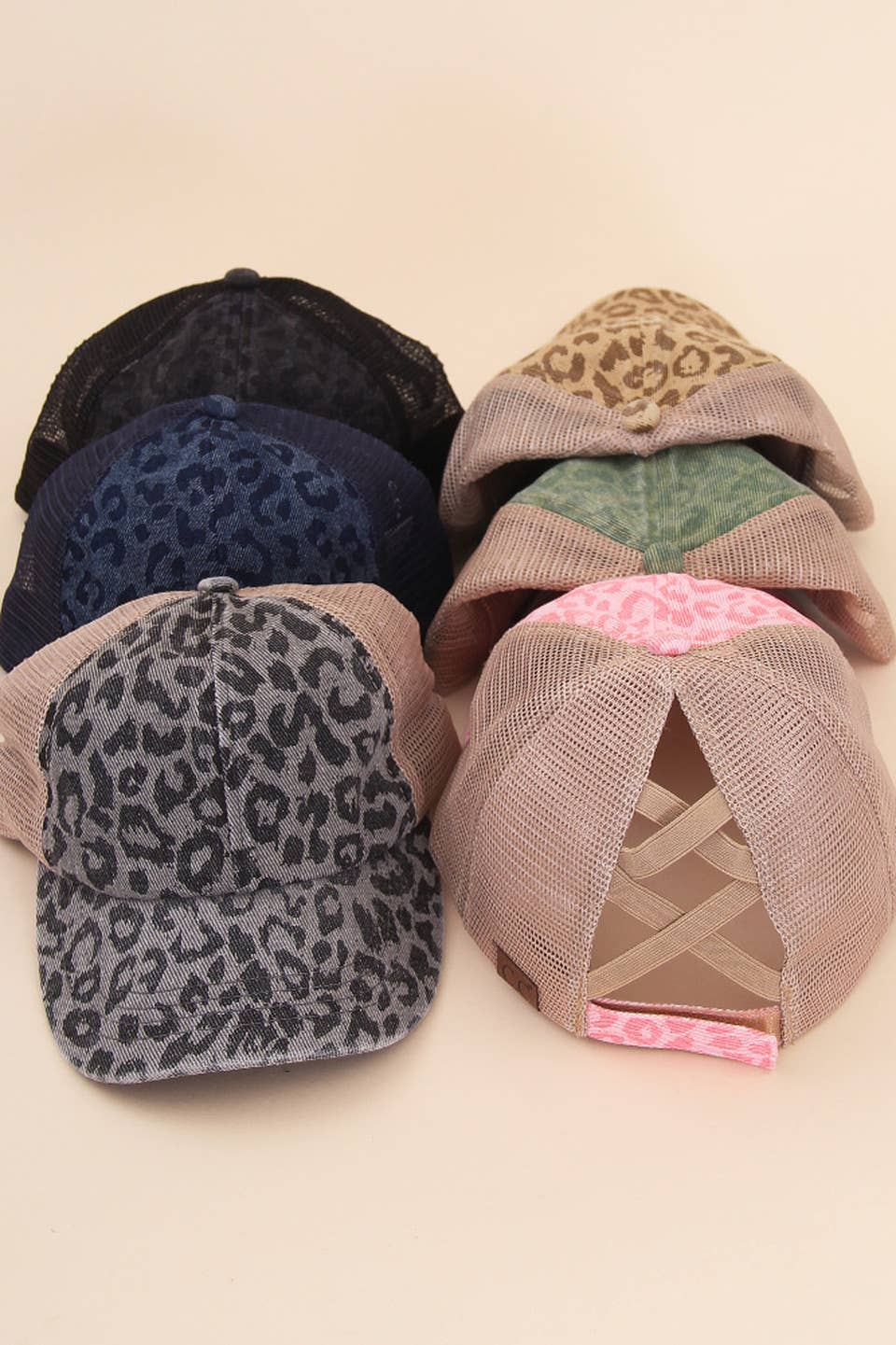 C.C Leopard Pattern Ponytail Baseball Cap: Pink