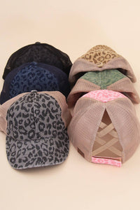 C.C Leopard Pattern Ponytail Baseball Cap: Gray