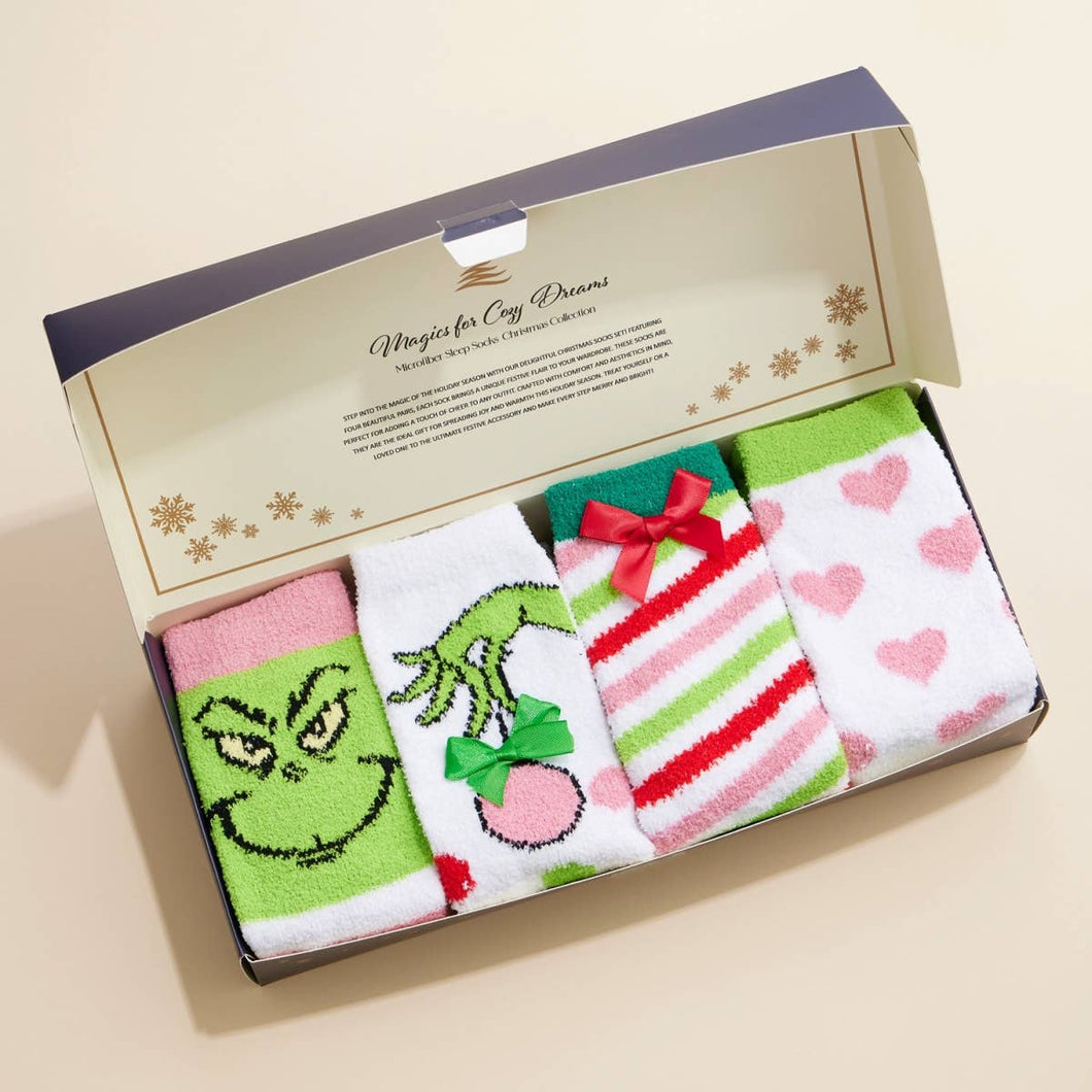 Christmas Fuzzy Socks Assorted Pack of 4: Assorted / One / 4DS98003