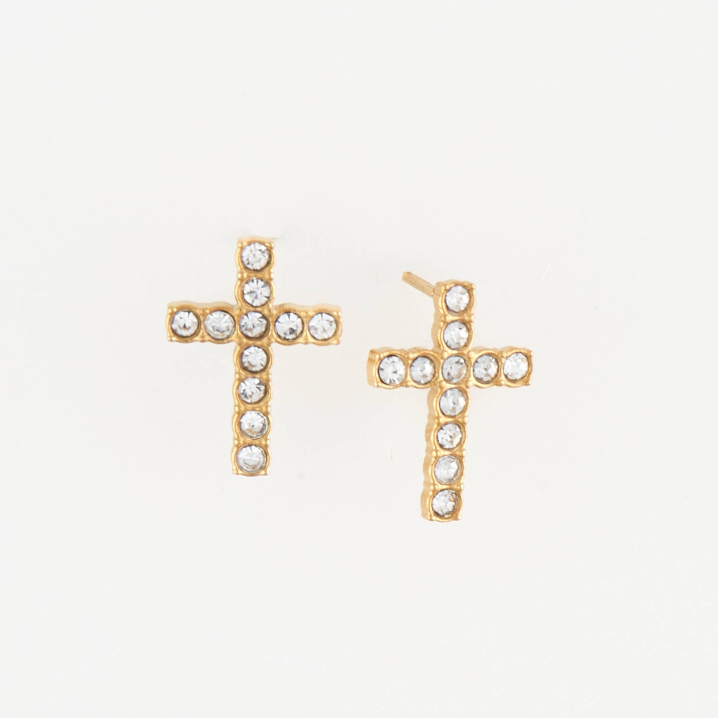 Waterproof Earrings Pave Cross Stud Gold & Steel Narelle: Gold