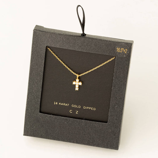 Secret Box Cz Mini Cross Charm Necklace: GD