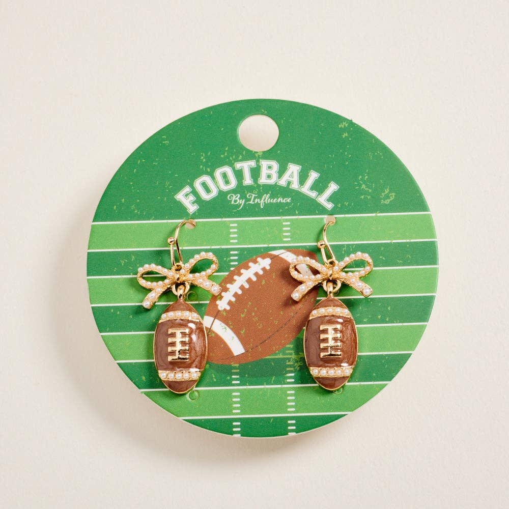 1.5 Inch Pearlized Football Pave Pearl Bow Hook Earrings: Gold / ONE