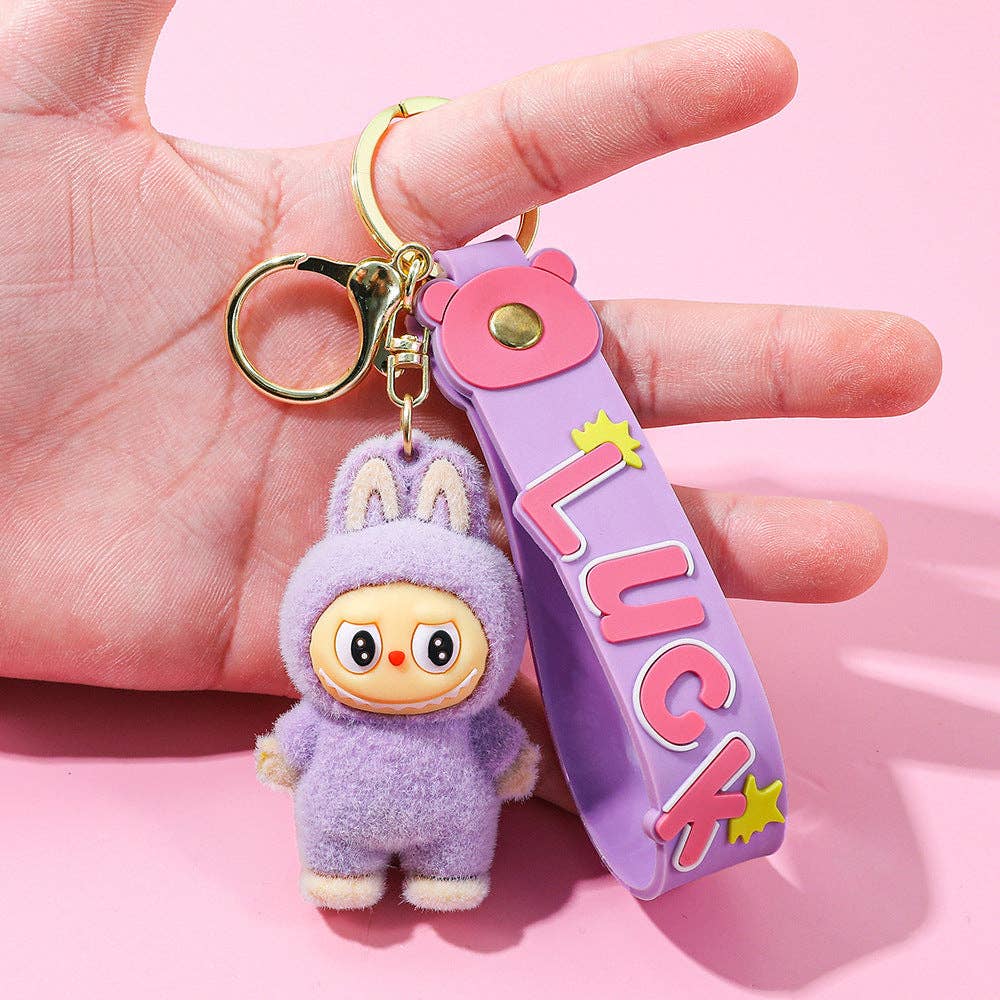 Labubu flocking keychain labubu pendant school gift: Sitting posture-4