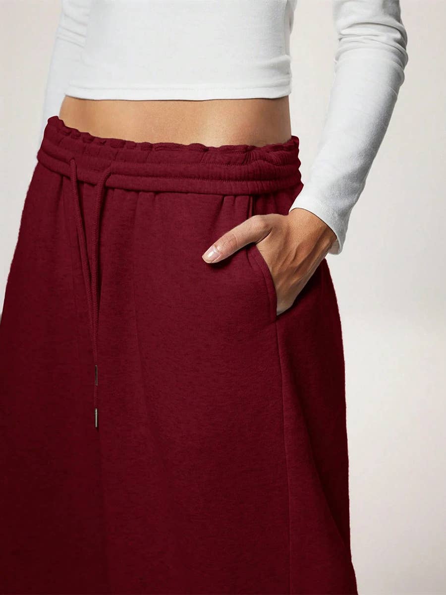 Fleece Lined Wide Leg Jogger Sweatpants_CWBLP01180: Black / (XS) 1