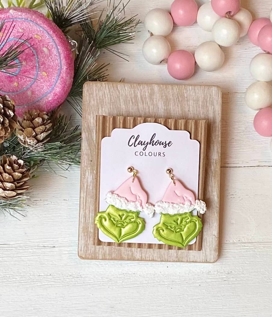 Pink Mean Green Christmas Clay Earrings: Light Pink