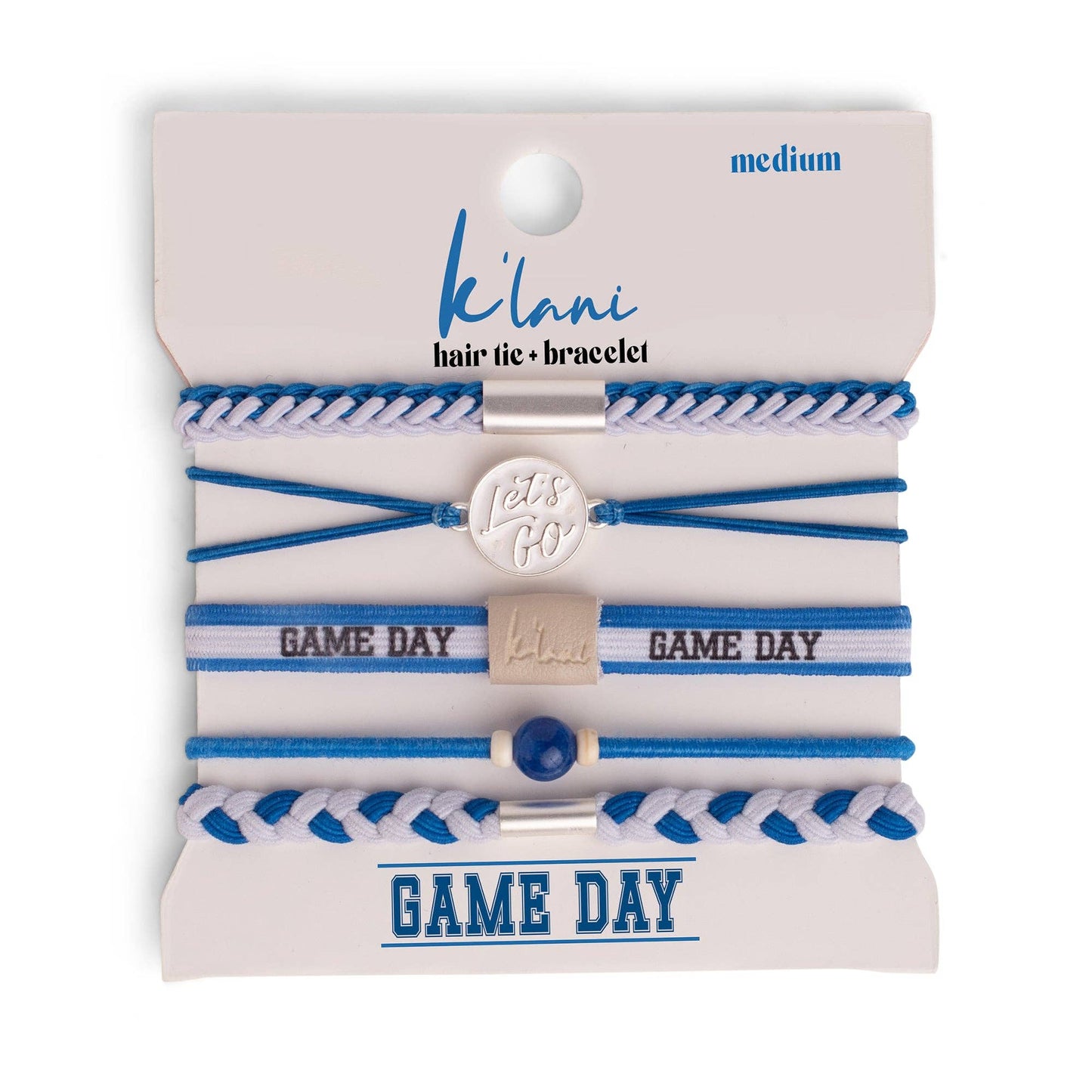"Game Day" Blue/White Hair Tie Bracelet: Medium