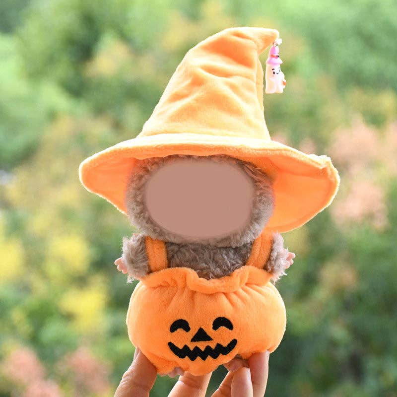 LABUBU Halloween witch hat Pumpkin doll clothes: Black hat + pumpkin suit