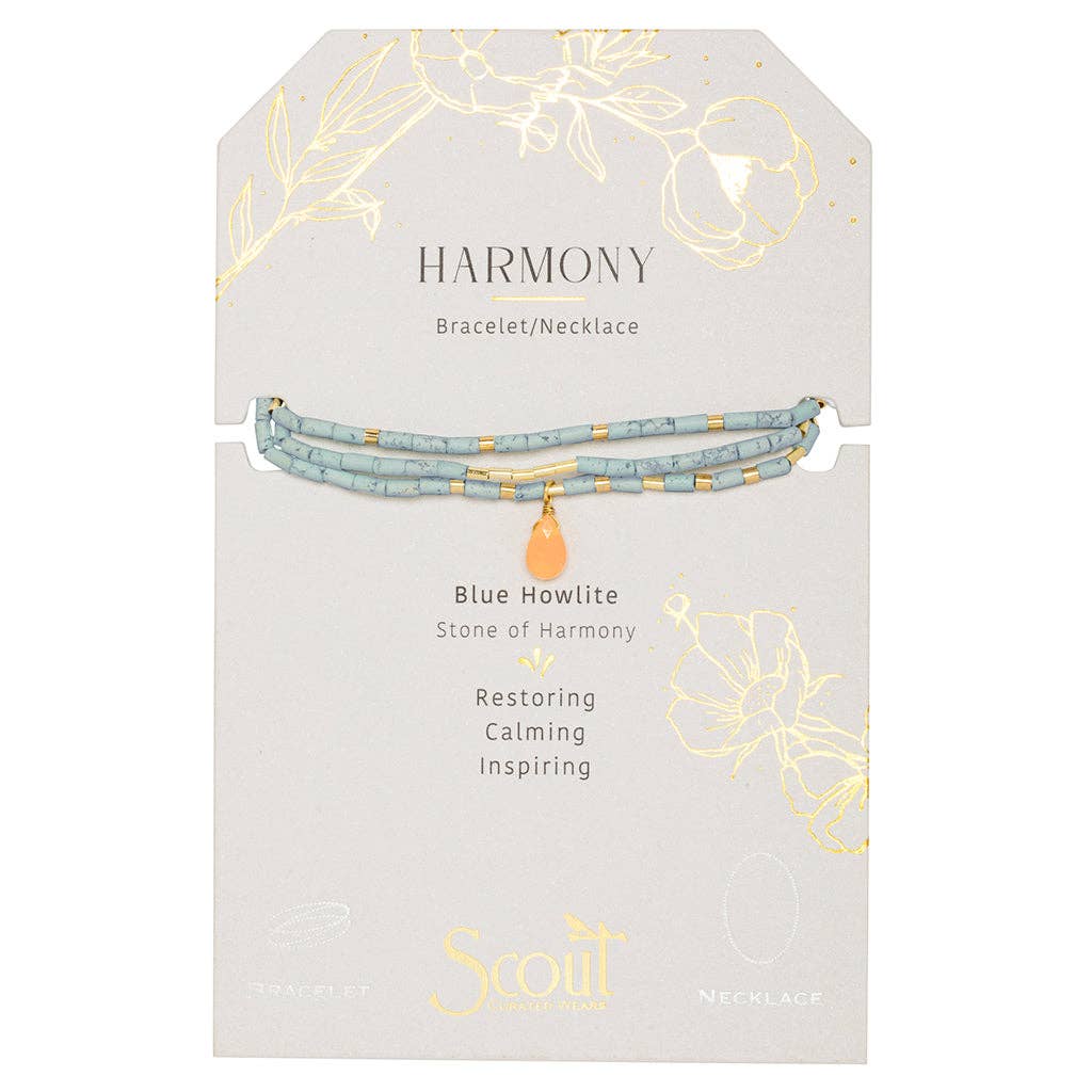 Teardrop Stone Wrap Blue Howlite/Sunstone/Gold - Harmony