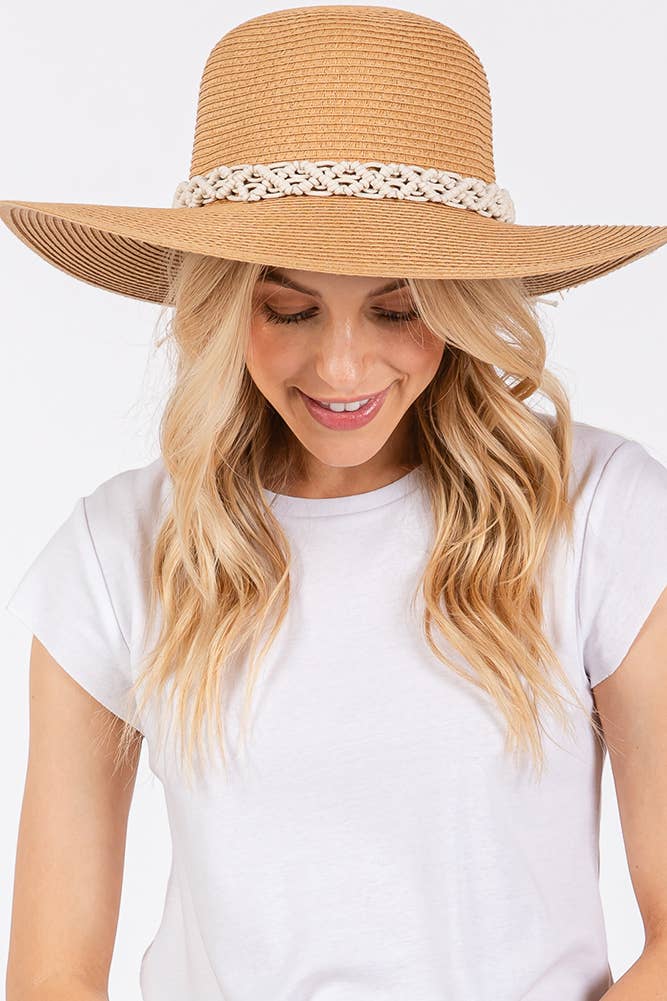Braided Strap Trim Summer Straw Sun Hat: Beige