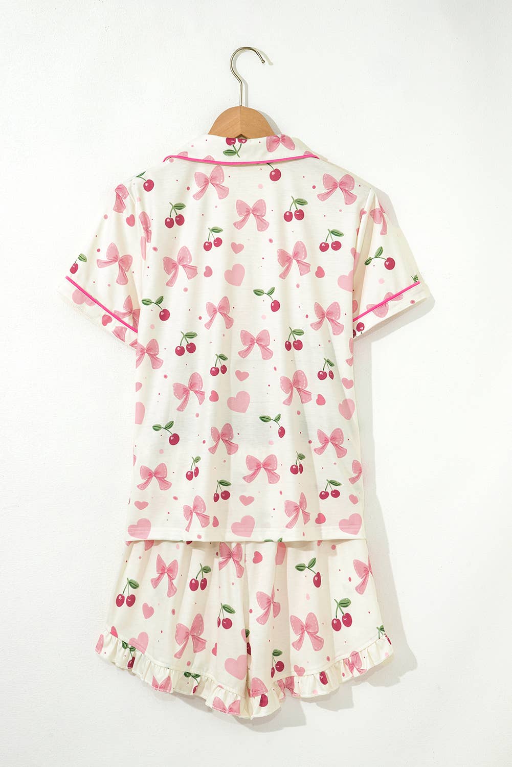 Floral Printed Casual Pocket Ruffled Shorts Pajama Set: AS SHOWN / Missy / M