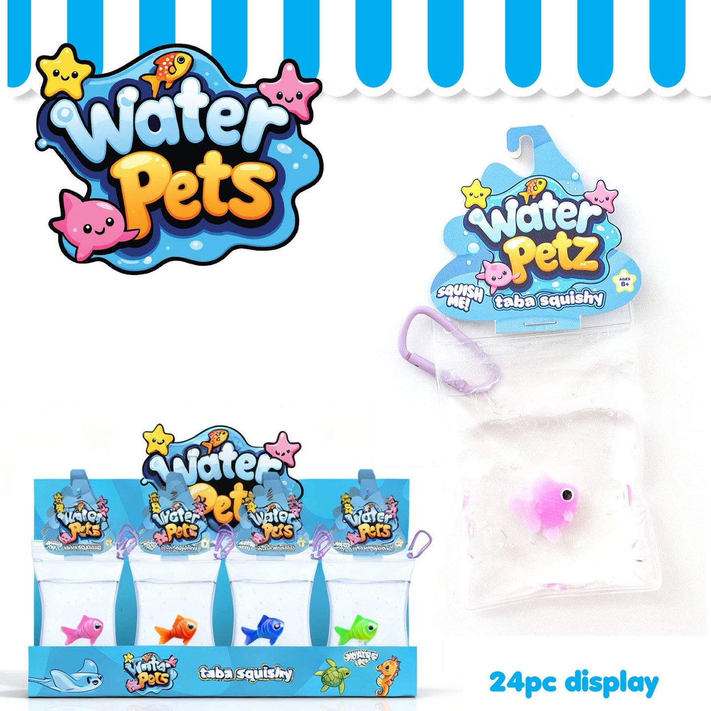 24pc Taba Squishy Mushmeez Water Pets 6 Style Assortment