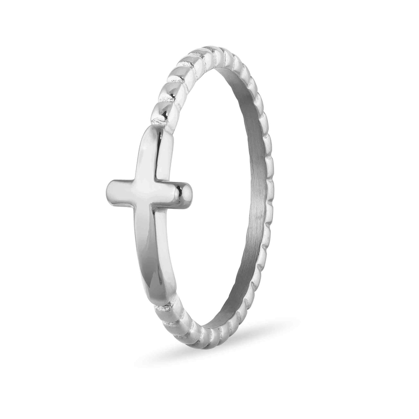 Stainless Steel Beaded Stackable Cross Ring: Gold / 8