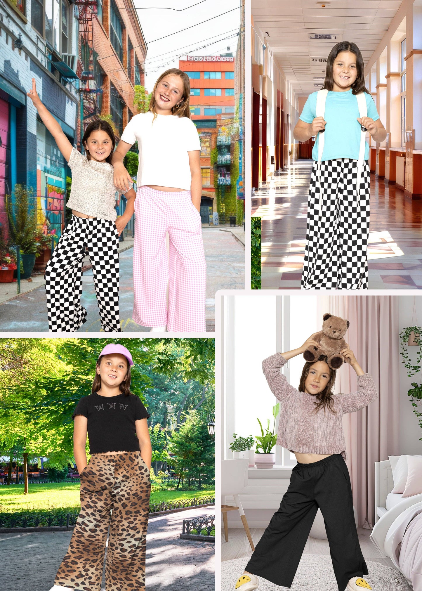 Girl's Cotton Wide Leg Pants | Pull-On Style with Pockets | Soft Stretch, Everyday Wear: Black / 8