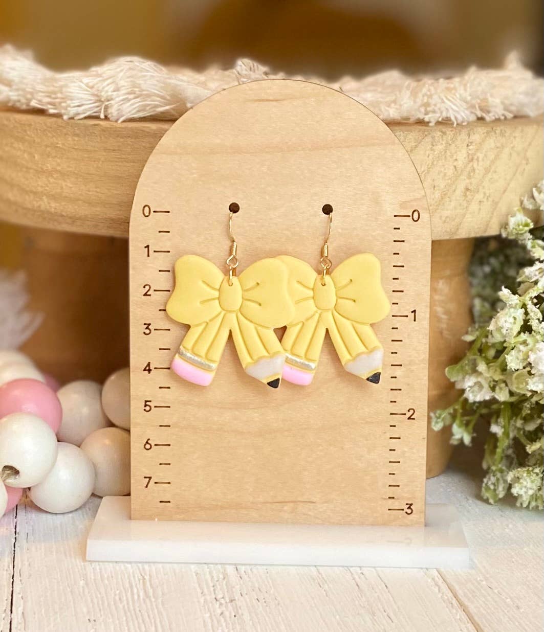 School Bow Earrings | Teacher Earrings : Pencil Bow with Heart Top