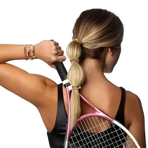 2-in-1 Bracelet Hair Tie Set - Classic - 3 Pc Set - 10 Pack: Yellow w/ Beige Band - Option 2