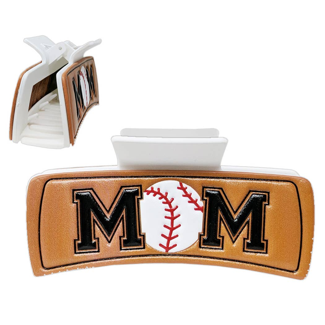 Baseball Mom Print Leather Hair Claw: WHMT / ONE SIZE