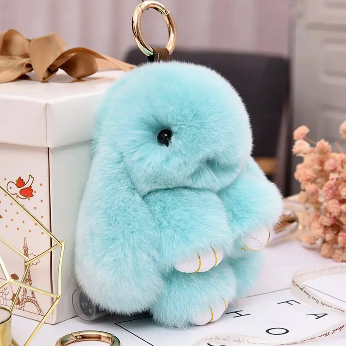 Cut Rabbit Pom Pom Key Chain KC0225-5. (3PC): LIGHT PINK