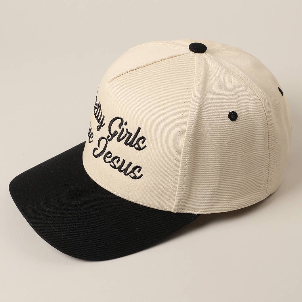 Pretty Girls Love Jesus Embroidery Trucker Hat: LT PINK / ONE SIZE