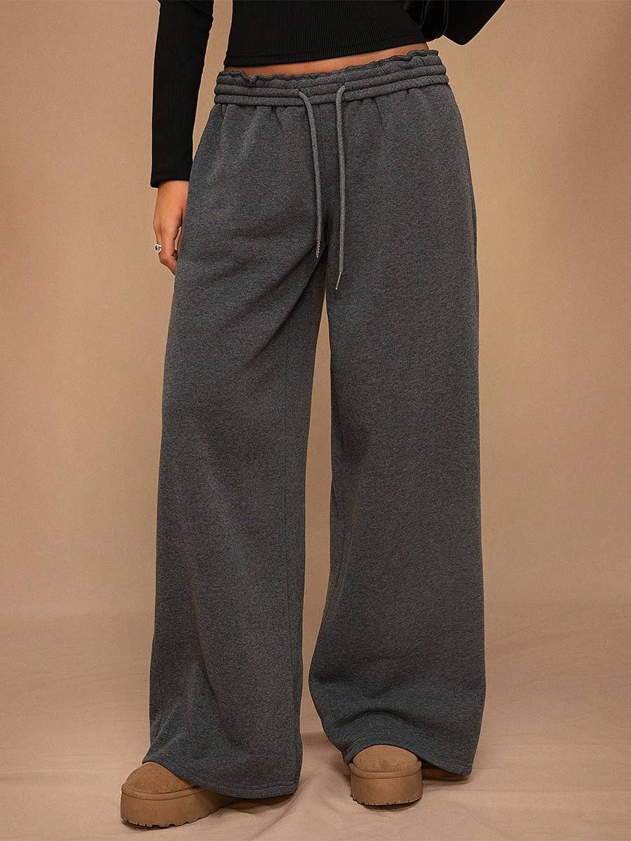 Fleece Lined Wide Leg Jogger Sweatpants_CWBLP01180: Red / (S) 1
