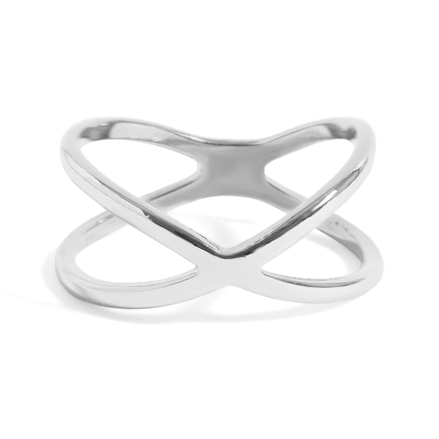 18K Gold PVD Stainless Steel Atomic X Geometric Ring: Gold / 9