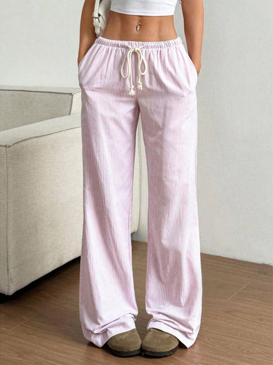 Summer Striped Wide Leg Drawstring Pants_CWBLP01181: Pink / (S) 1