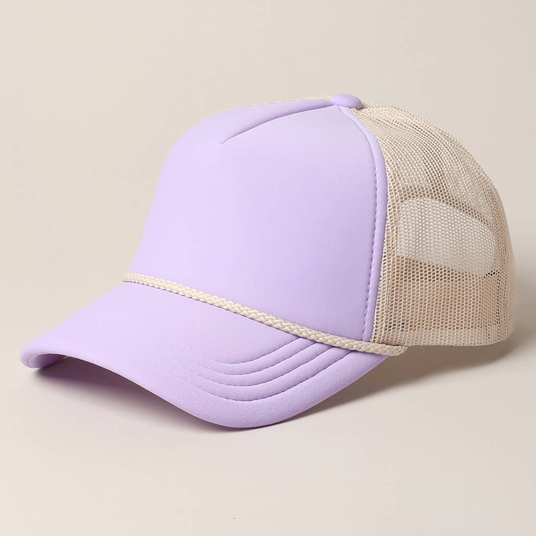 Plain Foam Rope Mesh Back Trucker Hat : BLK-STN / ONESIZE